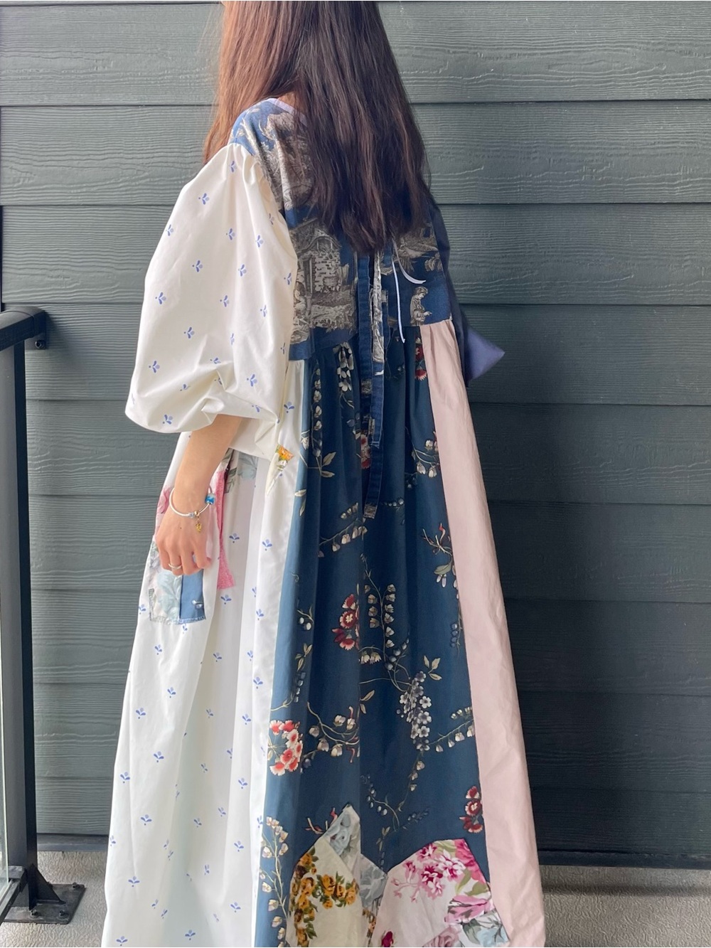 Le Telerie Toscane | Handmade Elegant Pastel Pastoral Toile Dress SKU 07213 - Picture 10 of 16